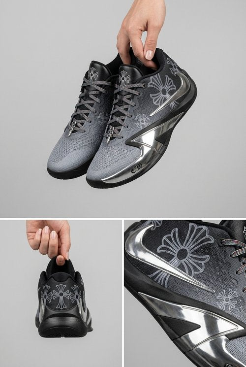 Custom Nike Ja 3 Basketball Shoes, Hand Painted Chrome Cross Legacy Design with Gothic Silver Knight Artwork