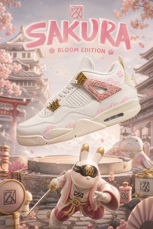 Custom Gradient Hand‑Painted AJ4 Sneakers White Pink Sakura Cherry Blossom Oriental Floral Custom Basketball Shoes