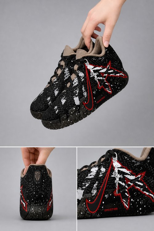 Nike Ja 3 Custom Basketball Shoes Shadow Strike Edition – Black Red Graphic Design Performance Sneakers