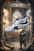 Custom Nike Ja 3 Basketball Shoes, Hand Painted Chrome Knight Cross Design with Gothic Silver Armor Artwork
