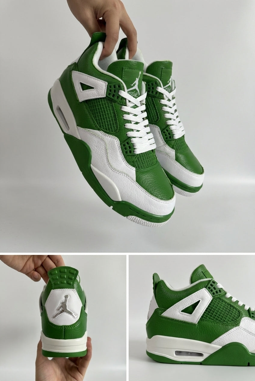 Custom Gradient Hand‑Painted AJ4 Sneakers Celtic Legacy Green White Forest Themed Custom Basketball Shoes