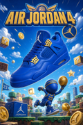 Custom Gradient Hand‑Painted AJ4 Sneakers Royal Blue Gold Retro Game‑Themed Custom Basketball Shoes