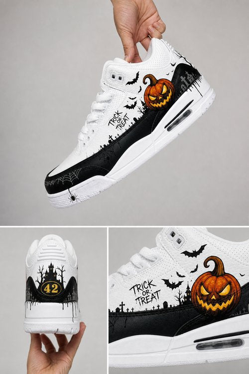 Custom Gradient Hand‑Painted AJ3 Sneakers Trick Or Treat Halloween Limited Edition Pumpkin Bat Ghost Custom Basketball Shoes
