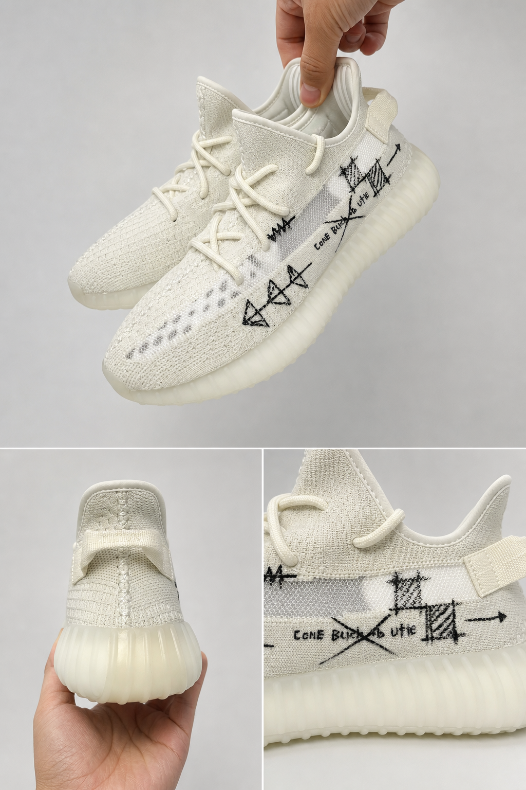 Hand‑painted YEEZY 350 V2 Shoes – Off‑White Tech Scribble Sketch Alien Robot Futuristic Cosmic Themed, Boost Custom Sneakers