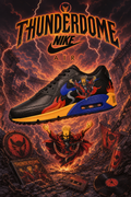 Hand‑Painted Nike Air Max 90‑Black Blue Yellow Red Flame Demon Character Custom Air Cushion Sneakers