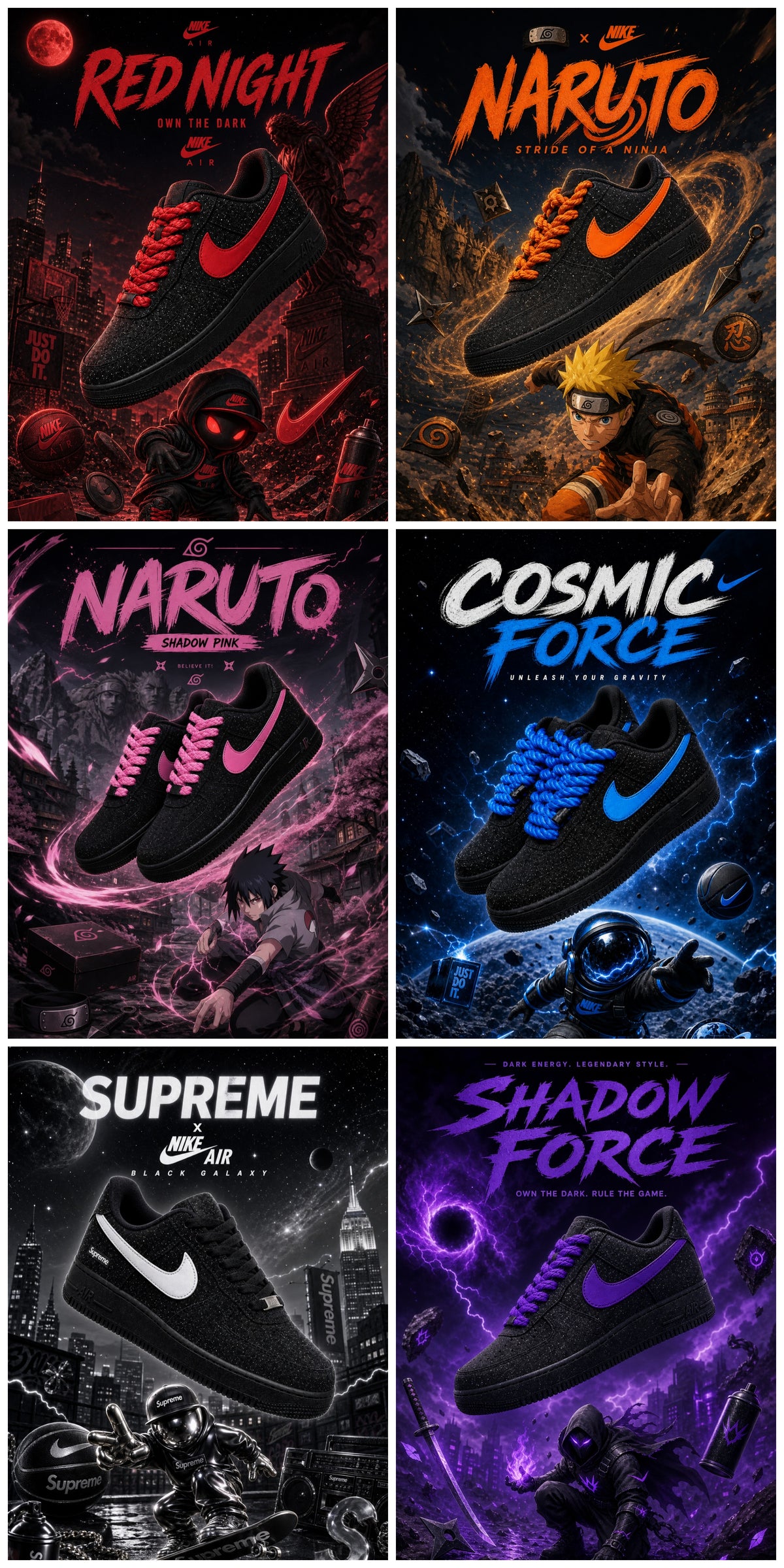 Hand-Crafted Rework Black Galaxy Custom Sneakers with Starry Glitter Finish, Cosmic Design & Premium Detail Accents