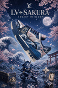 LV Custom Gradient Hand‑Painted Sneakers Sakura Japanese Ukiyo‑e Wave Cherry Blossom Art Chunky Trainer Shoes