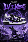 LV Custom Gradient Hand‑Painted Sneakers LV Vibe Purple Black Graffiti Drip Lightning Urban Skate Chunky Trainer Shoes