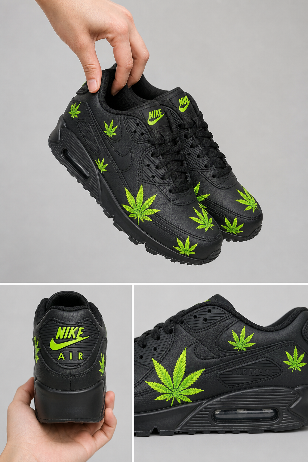 Hand‑Painted Nike Air Max‑Black Classic Casual Custom Air Cushion Sneakers