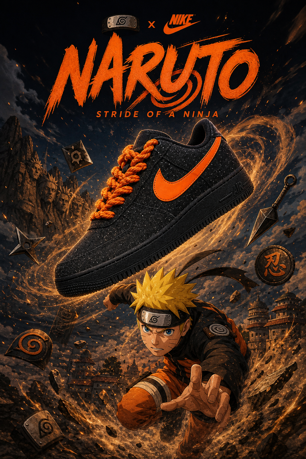Hand-Crafted Rework Galaxy Custom Sneakers with Orange Swoosh, Starry Black Design & Ninja Inspired Details