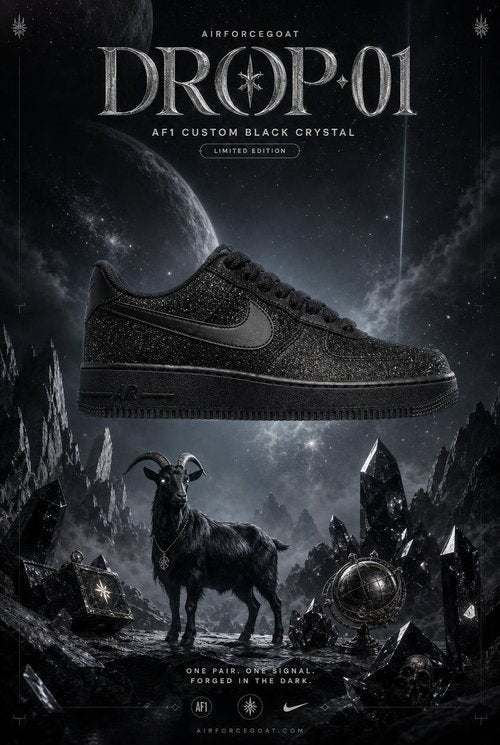 Hand-Crafted Rework Air Force 1 Sneakers – Custom Black Crystal Design, Sparkling Rhinestone Detail, Limited Edition Streetwear Shoes