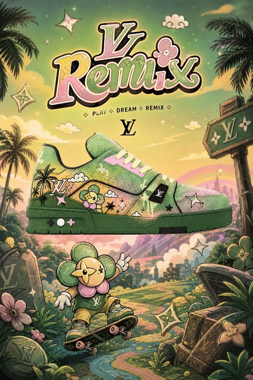 LV Custom Gradient Hand‑Painted Sneakers LV Remix Tropical Cartoon Floral Rainbow Pastel Skate Chunky Trainer Shoes