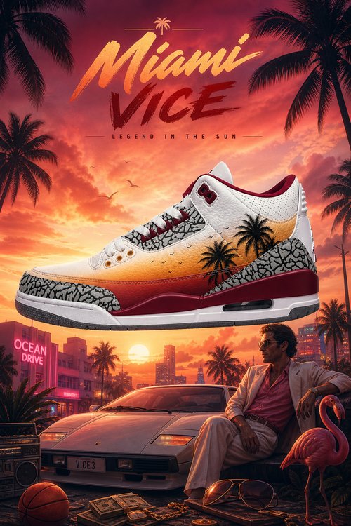 Custom Gradient Hand‑Painted AJ3 Sneakers Miami Vice Sunset Palm Tree Elephant Print Custom Basketball Shoes