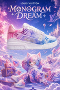 LV Custom Gradient Hand‑Painted Sneakers Monogram Dream Pastel Pink Blue Purple Fantasy Castle Cloud Chunky Trainer Shoes