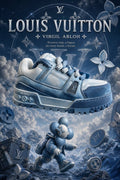 LV Custom Gradient Hand‑Painted Sneakers Deep Denim Blue Cloud Vintage Wash Chunky Trainer Casual Shoes