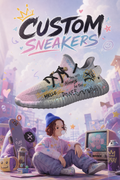 Hand‑painted YEEZY 350 V2 Shoes – Pastel Candy Colorful Graffiti Doodle Positive Quote Themed, Boost Custom Sneakers