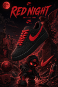 Hand-Crafted Rework Galaxy Custom Sneakers with Red Swoosh & Chunky Laces – Black Starry Night Air Shoes